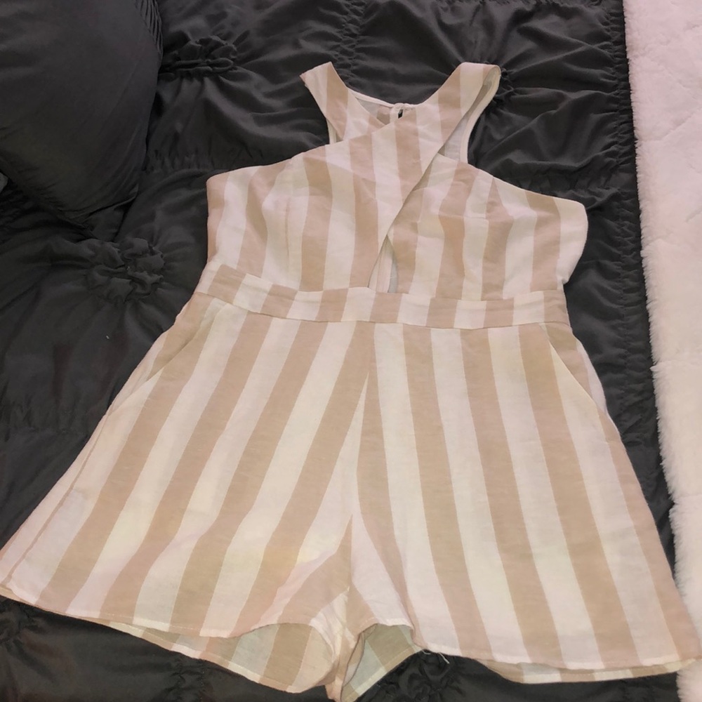 Cross Cross Striped Linen Romper